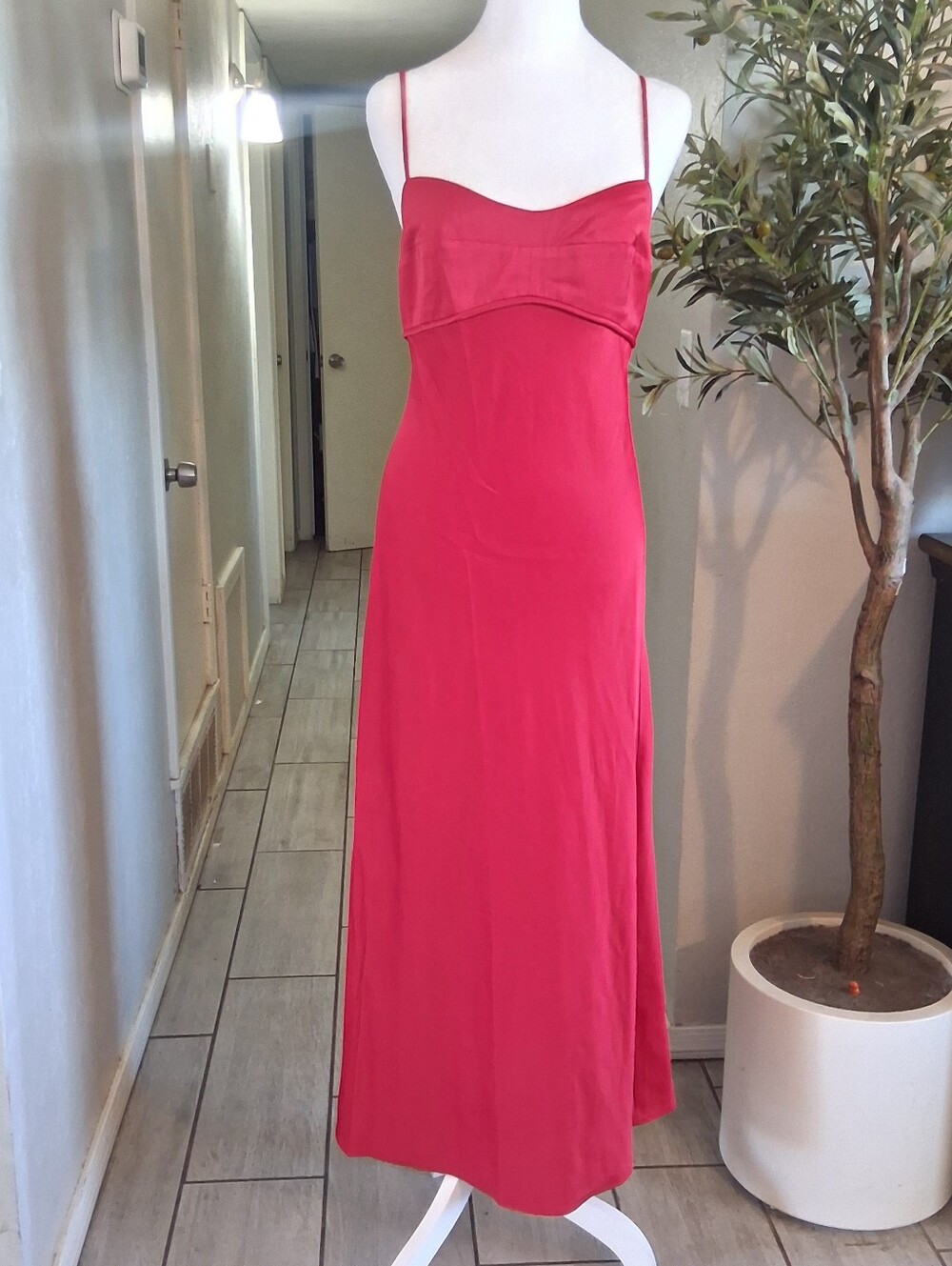 WAYF Satin Red Cami Maxi Slip Dress M Spaghetti Strap Bridesmaid Formal Party